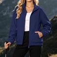 thumbnail image 5 of Women's Windbreaker Jackets without Hood Full Zip Stand Lapel Collar Windproof Waterproof Nylon Fall Coat (L, Navy), 5 of 7