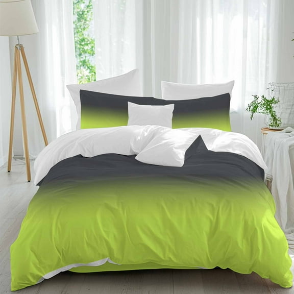 Dark Grey Green Duvet Cover Set Queen Size Lemon Green Gradient Abstract Art Soft Lightweight Comforter Covers 4 Piece Bedding Set with 1 Duvet Cover 1 Bed Sheet & 2 Pillow Shams