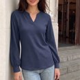 thumbnail image 3 of StSilkitty Loose Casual Sweatshirt Eyelet Long Sleeve V Neck Sweatshirts Solid Color Fashion Comfy Pullover Shirts, 3 of 6