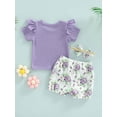 thumbnail image 4 of Bagilaanoe Baby Girls Summer 3Pcs Outfits Short Sleeve T-shirt Tops + Floral Lantern Shorts + Headband 9M 12M 18M 24M 3T Casual Set, 4 of 8