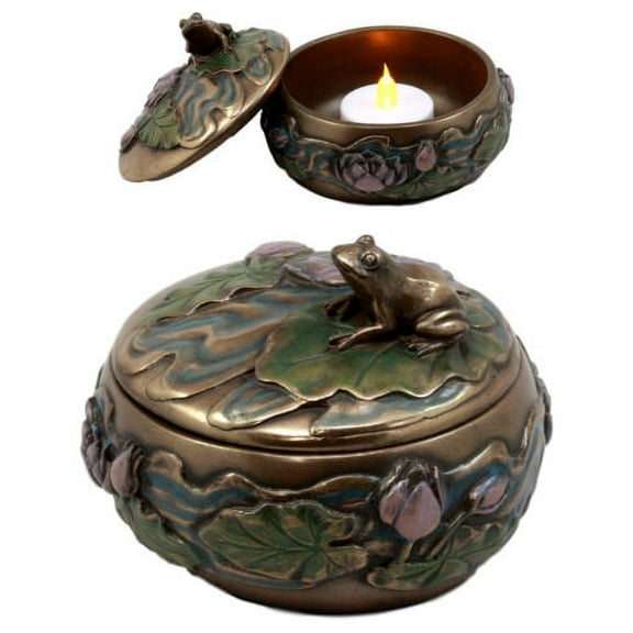 Buddha Zen Frog Sitting On Lily Pad Decorative Trinket Jewelry Box Candle Holder