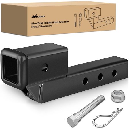 Nilight Trailer Hitch Extension Riser for 2 Inch Receiver with 2" Rise or Drop with Bolt Nut Clip 7,500 lbs Capacity Adjustable Extend 5" 7" 9" Length Matte Black Powder Coated