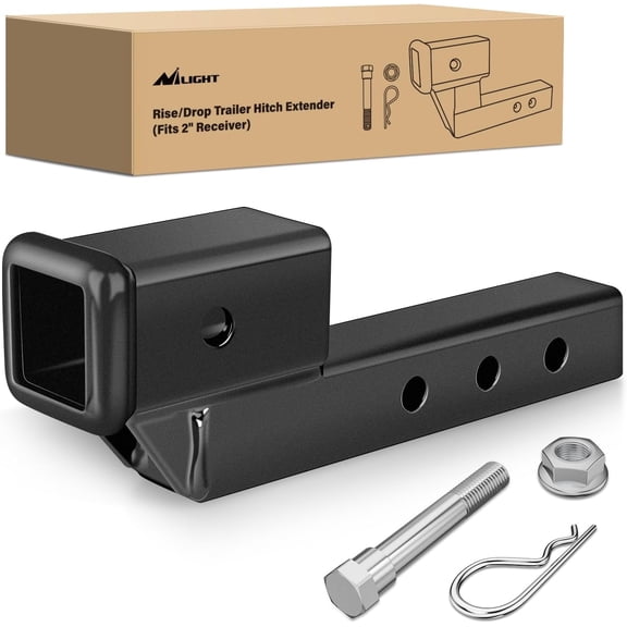 Nilight Trailer Hitch Extension Riser for 2 Inch Receiver with 2" Rise or Drop with Bolt Nut Clip 7,500 lbs Capacity Adjustable Extend 5" 7" 9" Length Matte Black Powder Coated