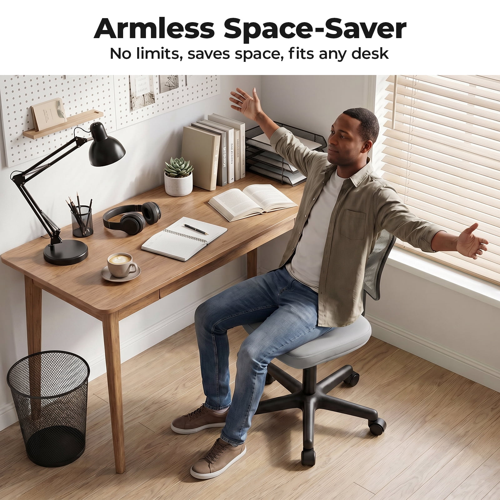 Alvantor Low-Back Mesh Office Chair with Lumbar Support, Armless Swivel Rolling Chair