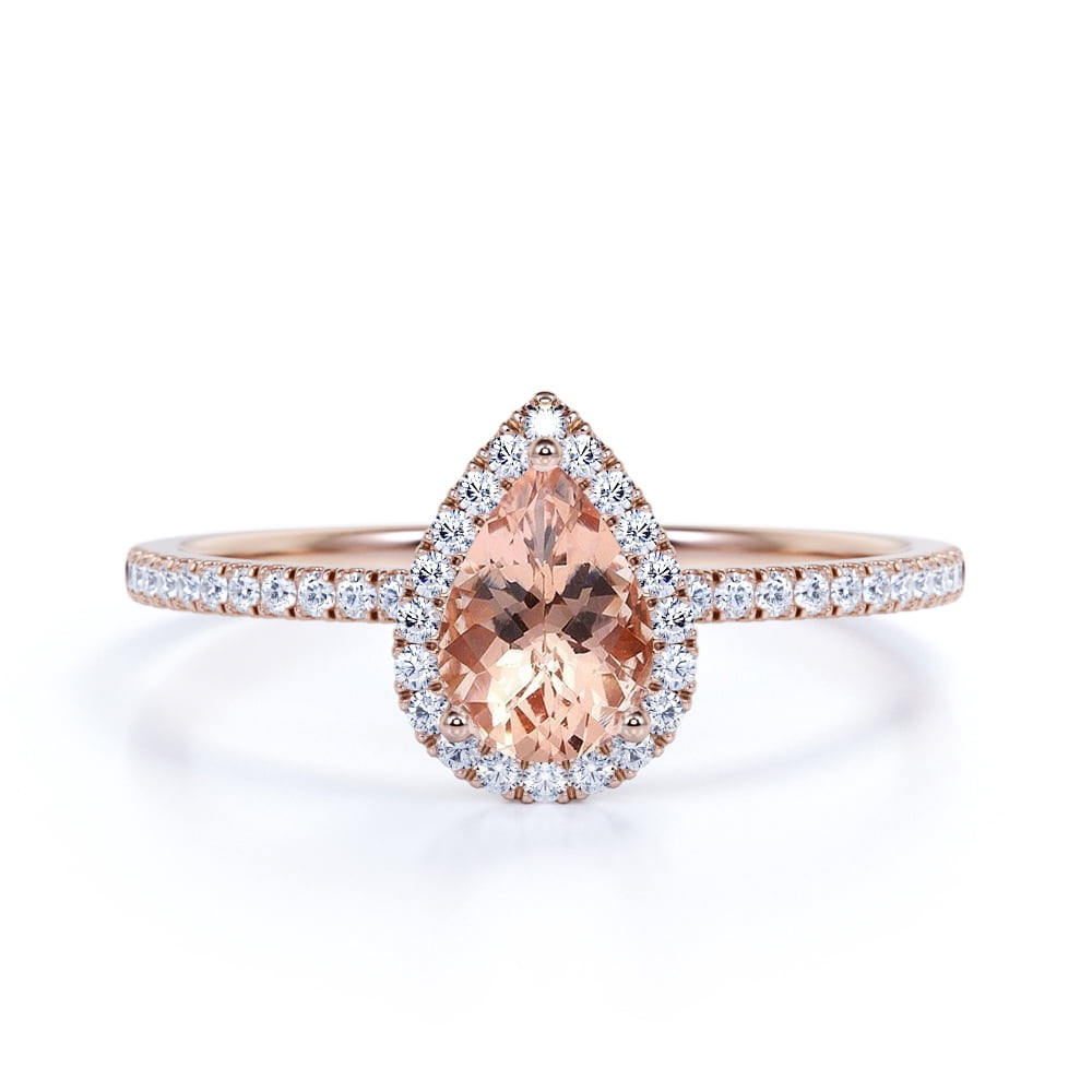 JeenMata - 1.50 ct Pink Morganite Pear Shaped Engagement Ring in 18K ...