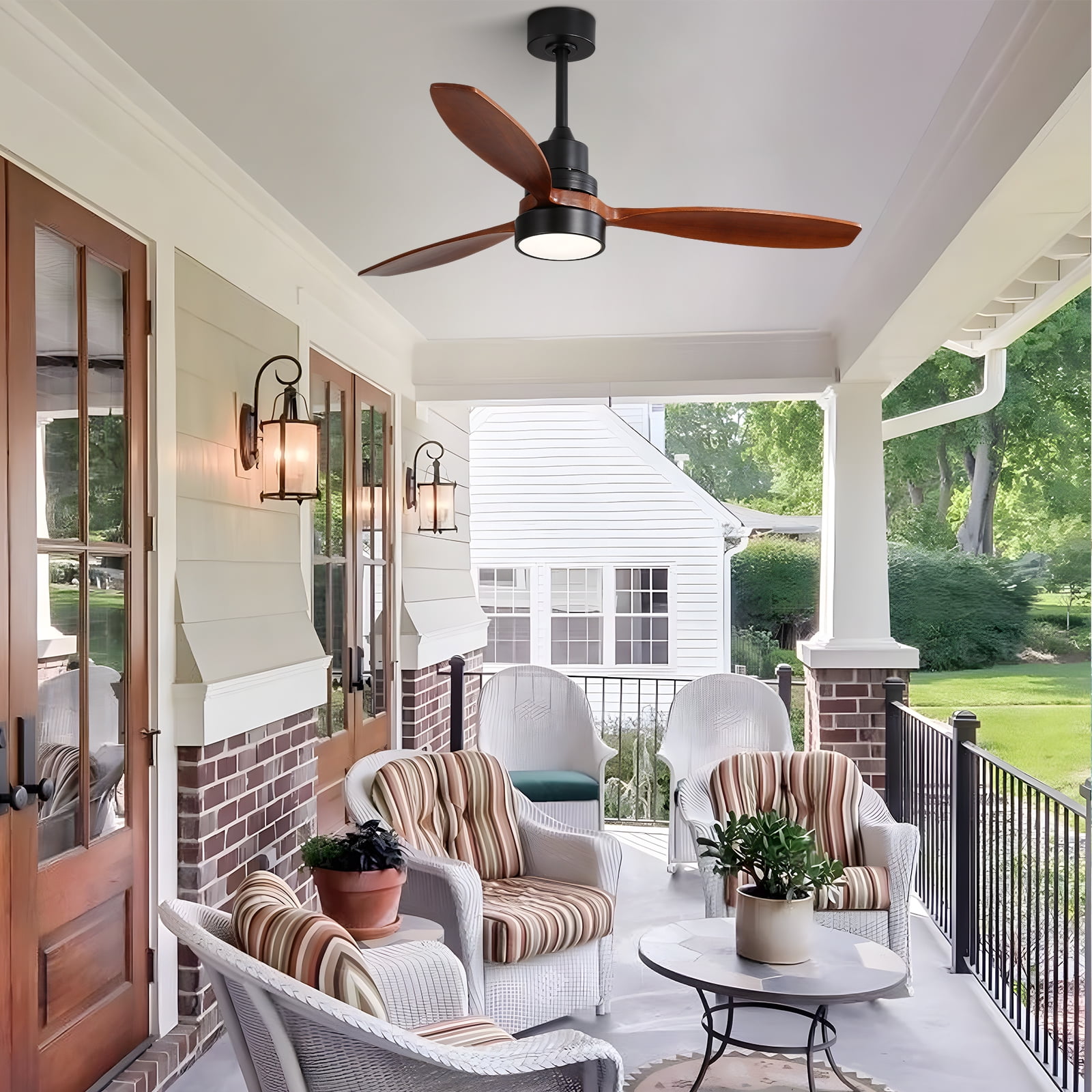 Sofucor Ceiling Fan with Lights, 52 Inch Mordern Wood Ceiling Fan with Remote for Indoor Farmhouse Bedroom Living Room Outdoor Patio Porch, Reversible DC Motor, Noiseless