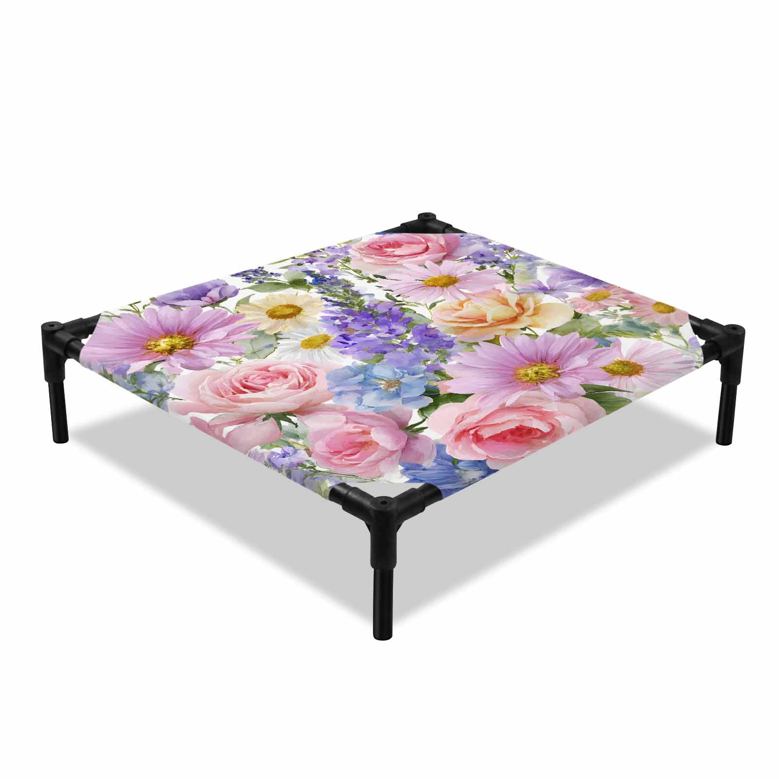 Flowers Elevated Dog Bed Spring Field Watercolor Colored Floral Cooling Breathable Outdoor Raised Dog Cot Bed with Metal Frame Non-Slip Feet for Small Dog 20x20in