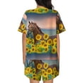 thumbnail image 3 of Kdxio Horse Sunflowers Print Pajamas Sets for Women Short-Sleeved Pjs with Lounge Shorts Two Piece Sleepwear S-4XL, 3 of 8