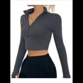 thumbnail image 2 of Camisas de Larga para Mujer, Blusas Informales de Negocios con Cuello en V, Suéter de Punto Acanalado, Blusas Ajustadas, Ropa Y2k Gris M, 2 of 10