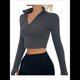 thumbnail image 2 of Camisas de Larga para Mujer, Blusas Informales de Negocios con Cuello en V, Suéter de Punto Acanalado, Blusas Ajustadas, Ropa Y2k Gris L, 2 of 10