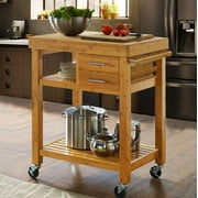 Rolling Bamboo Wood Kitchen Island Cart Trolley on Wheels with Drawers Shelves, Towel Rack
