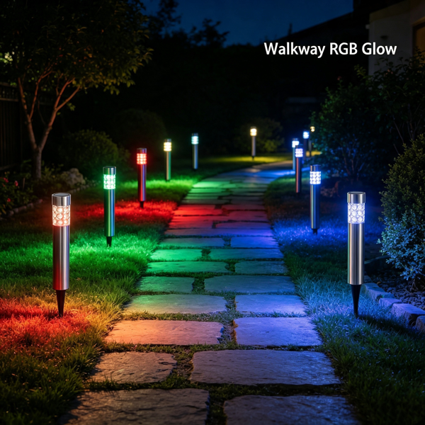 6 Pack Solar Garden Stake Lights, IP44 Weather‑Resistant Color‑Changing Outdoor Lamp, Amorphous Silicon Solar Panel, Stainless Steel & ABS Housing for Yard Pathway Lawn
