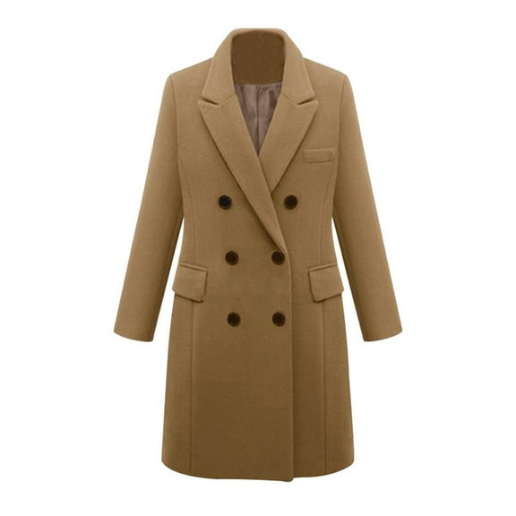 Elegant Women Winter Double Overcoat Long Lapel Outerwear Business Jacket Warm Button Closure