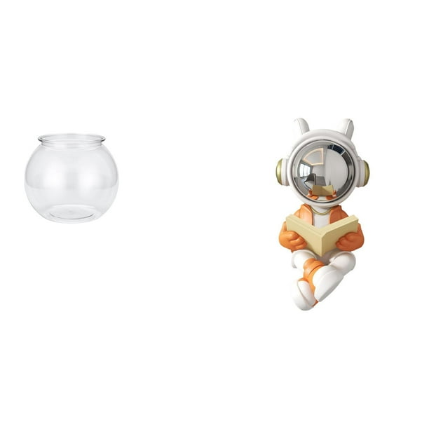 Acuario de escritorio,Pecera pequeña transparente,pecera,jarrón,mesa,Estatua del astronauta,Figura decorativa espacial de estatua de astronauta,Escultura de figura de escritorio de resina