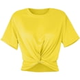 thumbnail image 5 of Rhuody Spring Tops For Womens Short Sleeve Tee Solid Color Blouse Round Neck Cropped T Shirt Basic Clothes Yellow L, 5 of 5
