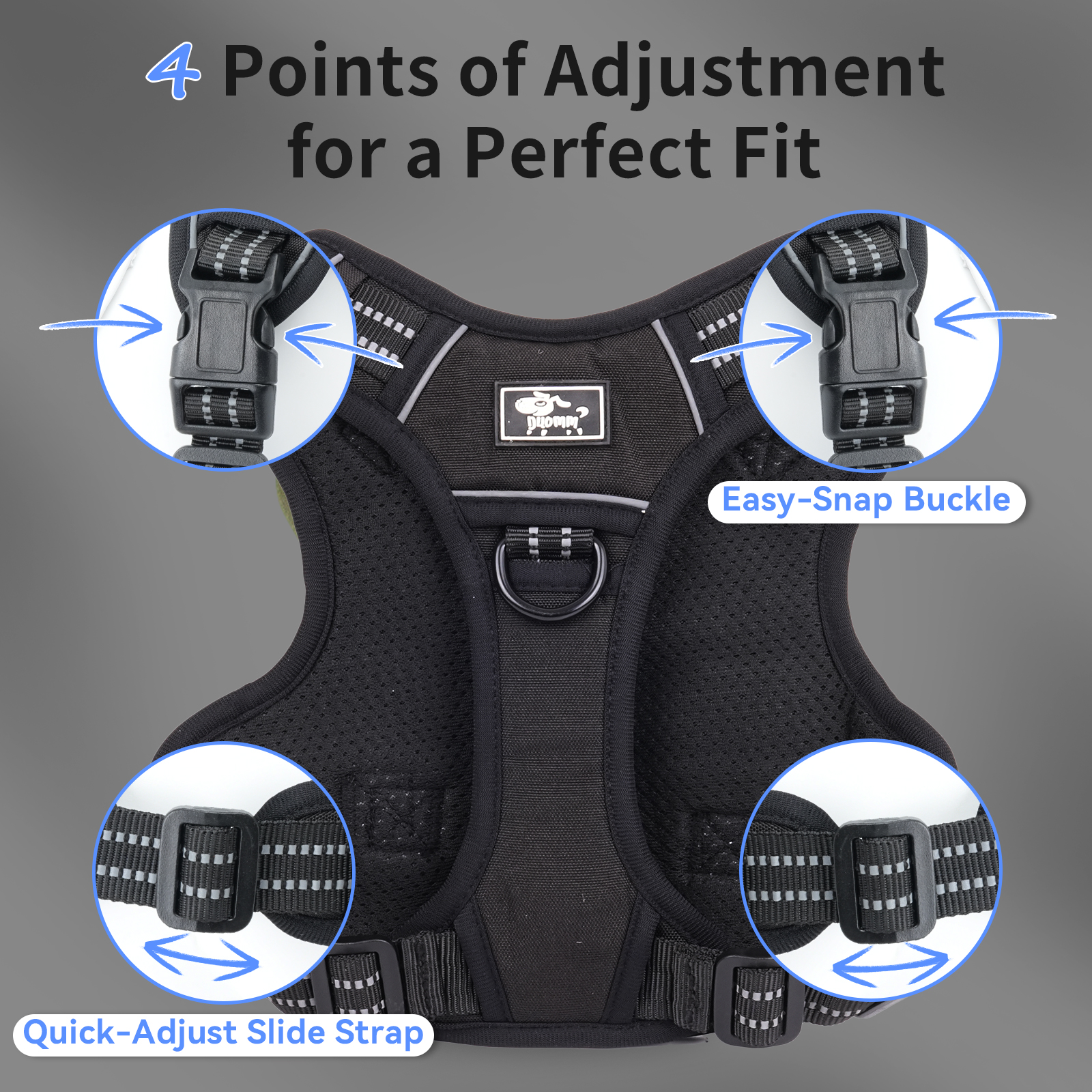 NOYAFA No Pull Dog Harness for Large Dogs,No Choke Dog Harness with Handle, Adjustable Reflective Soft Padded Pet Harness for Training, Walking
