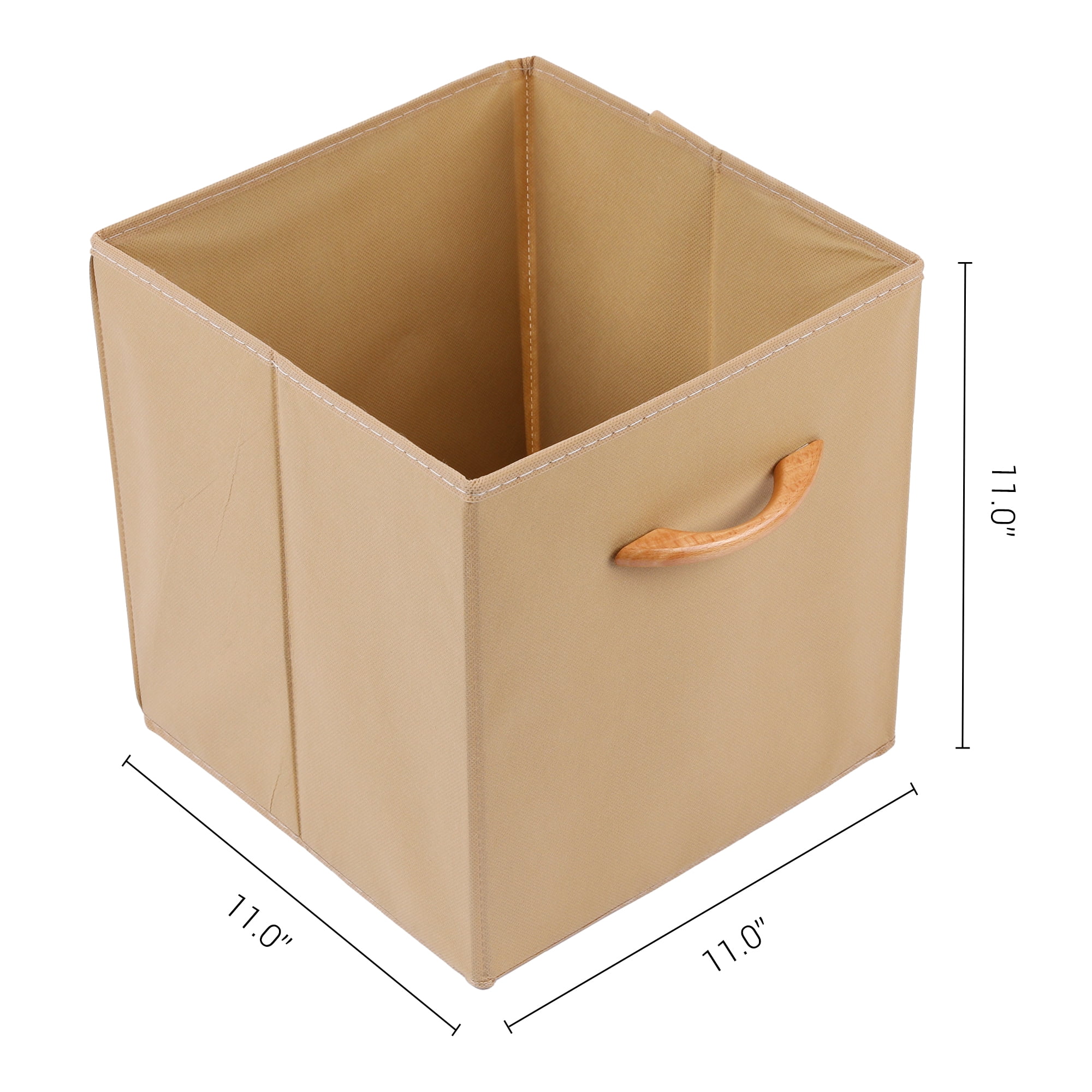 REGALWOVEN Set of 3 Fabric Storage Cube, Bin with Handle for Shelves Closet, Collapsible Basket Khaki 11*11*11in