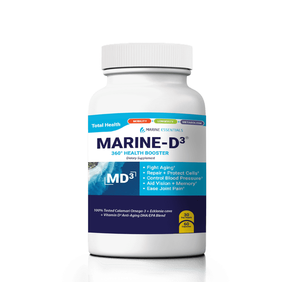 Marine Essentials - Marine-D3 Dietary Supplement - Omega 3 Fatty Acids - DHA/EPA -  Promote Increased Energy
