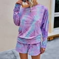 thumbnail image 4 of Babysbule Women Shorts Women's Tie-Dye Print Long Sleeve O-Collar Pullover Leisure Tops + Shorts Set, 4 of 7