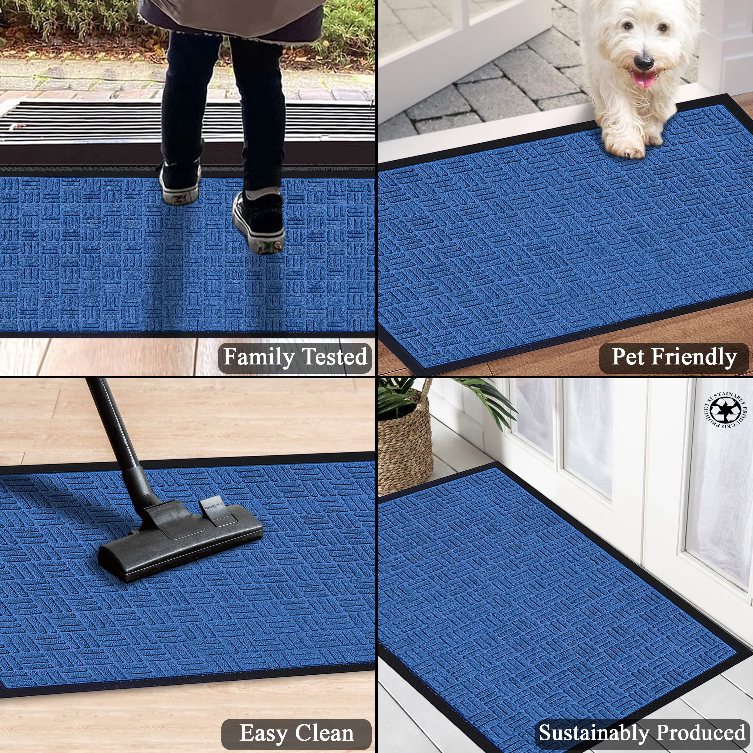 A1HC Indoor Outdoor Mat, Front and Back Entrance Welcome Mats, Front Patio Mats 24x36 Inches, Non-Slip Easy Clean Entrance Washable Large Size Doormats, Blue Criss Cross