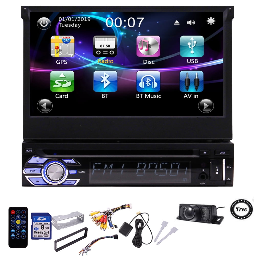 1DIN Car Radio GPS Navi 7" Stereo HD Touch Screen BT USB SD MP5 Player 