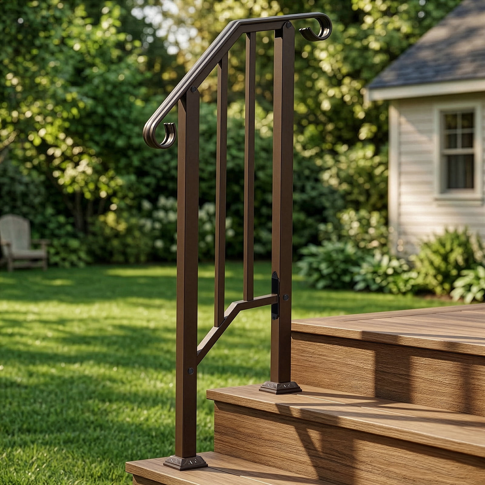 Copper Galvanized Iron Single Step Outdoor Stair Handrail Weather Resistant Anti-Rust Porch Safety Step Railing With Full Installation Hardware