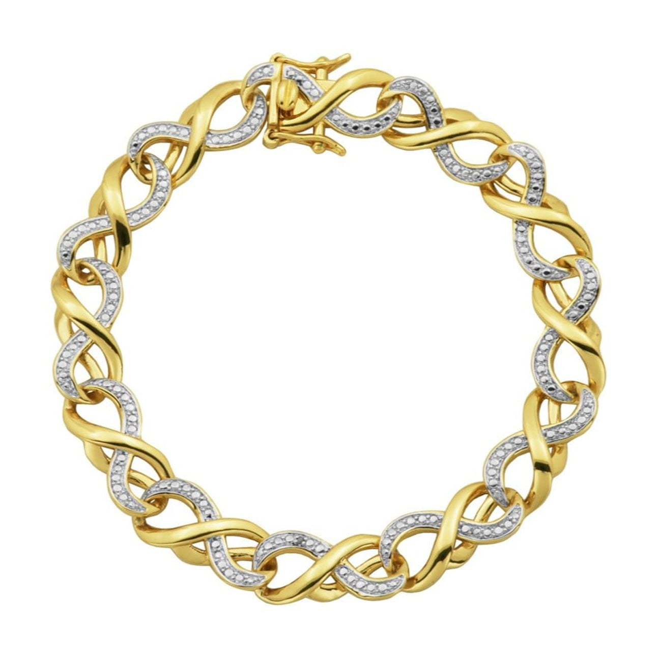 Forever Facets Diamond Accent 2-Piece Stacking Bracelet Set in 18k Yellow Gold over Bronze, Adult Female