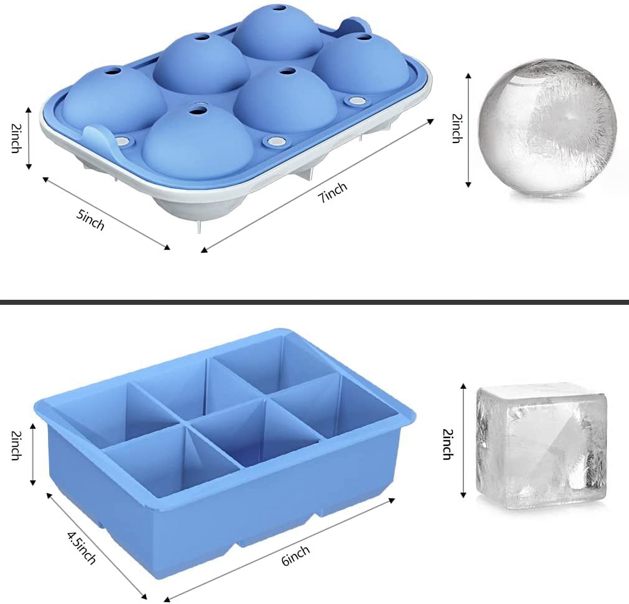 Ice Cube Trays (Set of 2), Sphere Ice Ball Maker with Lid & Large Square Ice Cube Maker for Whiskey, Cocktails and Homemade, Keep Drinks Chilled