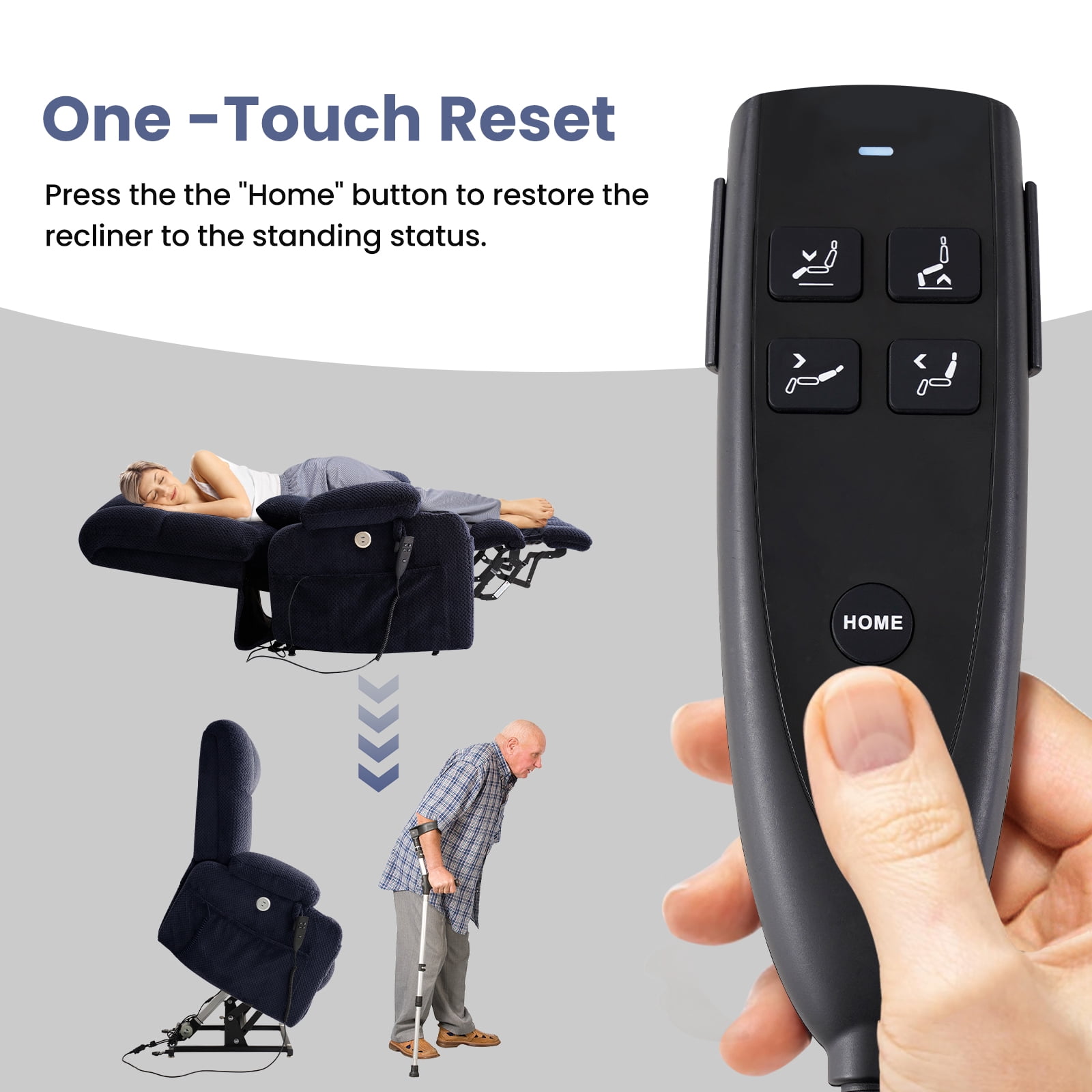 Oversized Power Lift Recliner Chair for Adults with Massage and Heat, Infinite Position Lay Flat Lift Chair for Elderly/Seniors, One-Touch Reset, USB&Type-C, Cup Holders, Lumbar Pillow, Blue