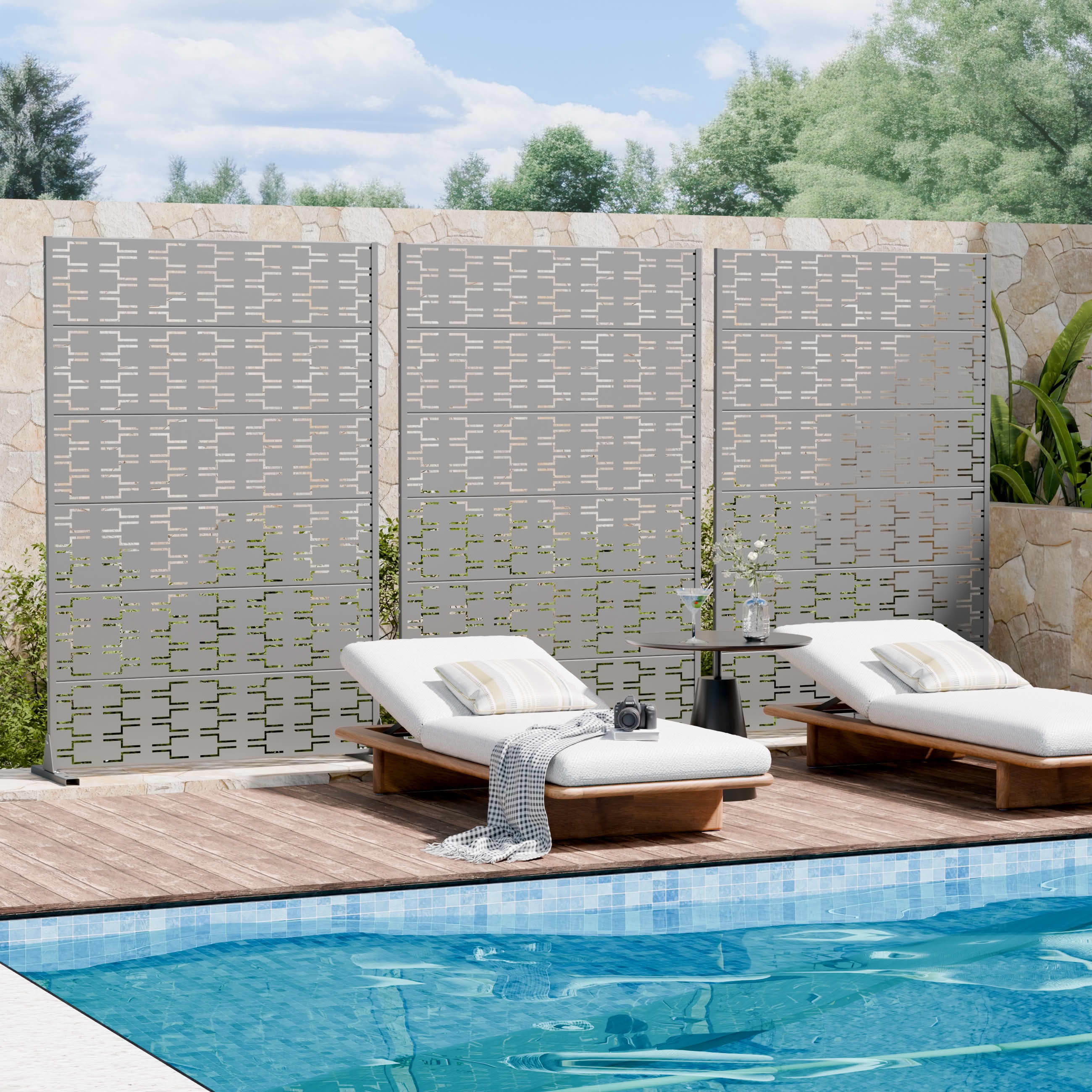 MAYEERTY 2-Piece Outdoor Metal Privacy Screen 6ft × 4ft Gray, 6-Panel Brick Pattern Decorative Screen for Garden