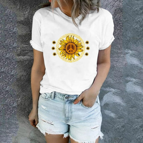 Yellow Women's Short Sleeve T-shirt, Sunflower Shirts For Women Cute Dandelion Graphics Tshirt Summer Women Short Sleeve Tee Tops,Women's Short sleeve T-shirt XL