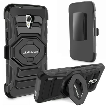 One Touch Fierce 4, Cellularvilla Shockproof [Dual Layer] [Heavy Duty] Armor Rugged Combo Holster Case with [Belt Clip] Swivel Kickstand for Alcatel OneTouch Fierce 4 5056 (T-Mobile/MetroPCS) (Black)