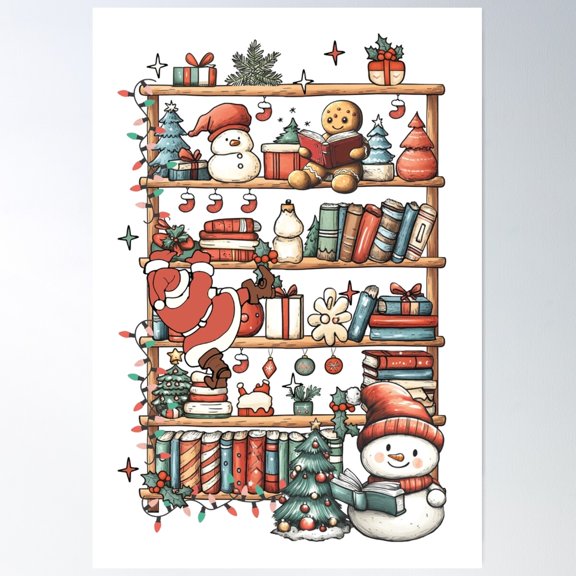 Kna Prints - Christmas Bookshelf Poster, UNFRAMED-8x12