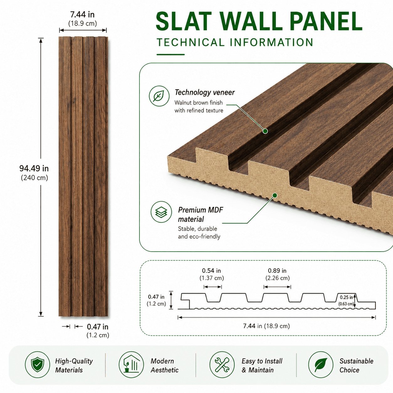 Yeslife 6 pcs Slat Wall Panels, 94.49 x 7.44 in, Walnut MDF, 3D Decorative Design for Interior Walls and Ceilings