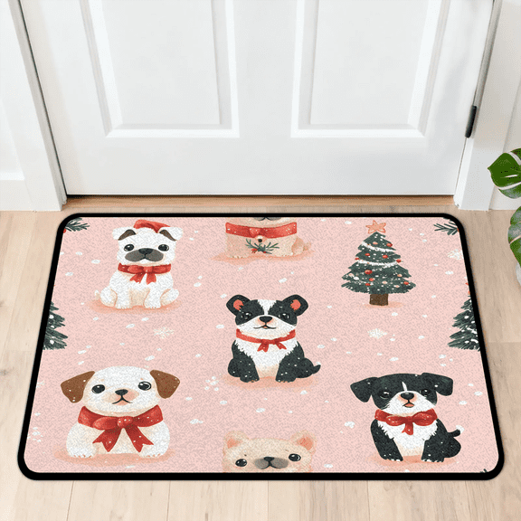 CURLYOOT Christmas dog Indoor Doormat, Non-Slip Absorbent Door Mat 24" x 16", Winter Entrance Floor Mat Washable Entry Doormats for Entryway Front Back Door