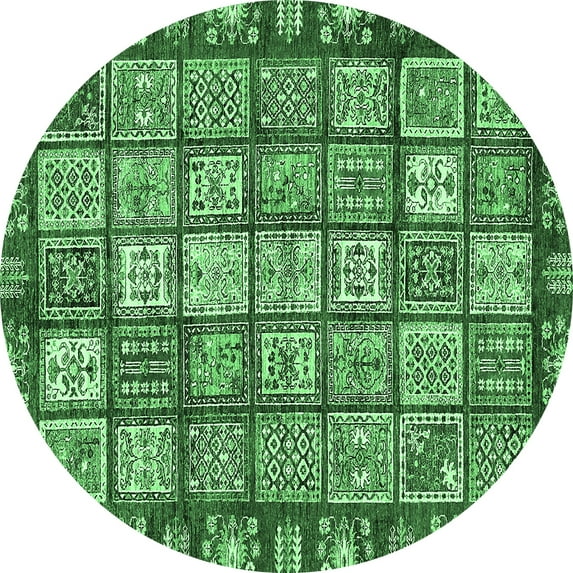Ahgly Company Indoor Round Abstract Emerald Green Modern Area Rugs, 5' Round