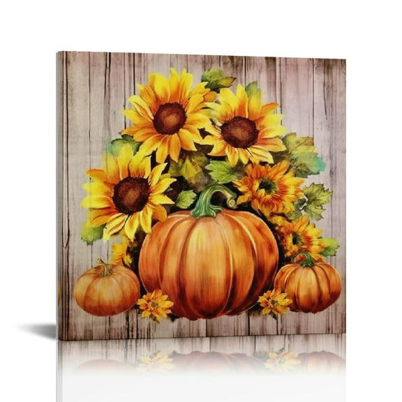 JRXY Fall Wall Art Canvas Pumpkin Decor Rustic Farmhouse Sunflower Pictures Kitchen Bedroom Living Room Dining Autumn Harvest Prints Halloween Home 12x12 in