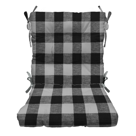 RSH Décor Indoor Outdoor Tufted Mid Back Chair Cushion, Black Buffalo Plaid