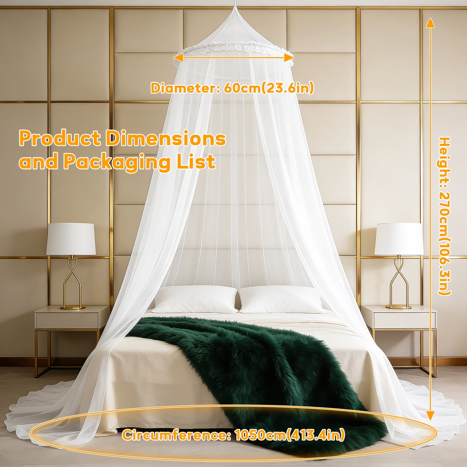 Mosquito Net for Bed, Lace Flower Large White Bed Canopy for Girls, Hanging Bed Net, Easy Installation Ideal for Bedroom Decorative, Travel with Storage Bag