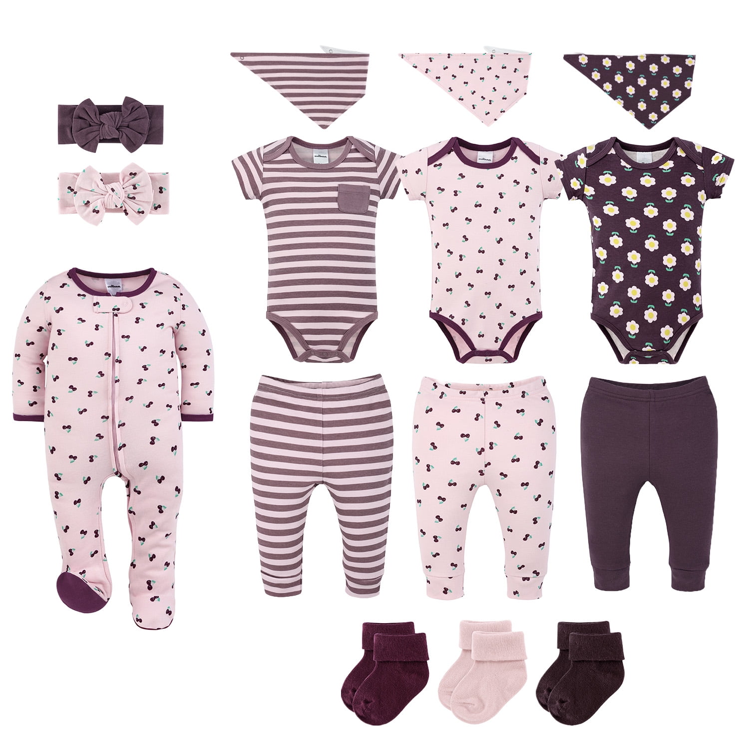 The Peanutshell Cherry Charm 15-Piece Baby Girl Clothes Set, 0-3 Months