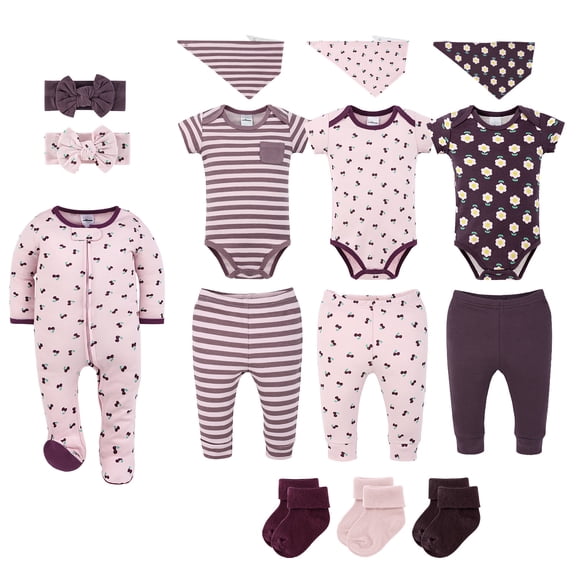 The Peanutshell Cherry Charm 15-Piece Baby Girl Clothes Set, 0-3 Months