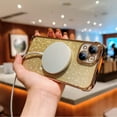 thumbnail image 2 of Magnetic Case for iPhone 15, [Compatible with MagSafe] Non-Yellowing Glitter Shining Paper Clear Case for Women Girls, Rugged Shockproof Protection Phone Cover for iPhone 15, Gold, 2 of 9