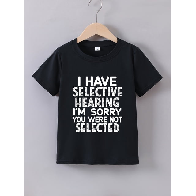 Boys' Summer Casual T-Shirt with 'I Have Selective Hearing' Print - Soft Cotton Blend, Round Neck, Short Sleeve