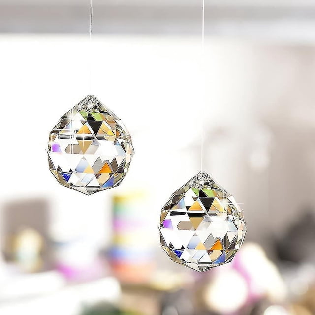 Colgante de prisma con bola de cristal transparente, atrapasueños, 40mm, paquete de 2