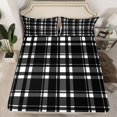 thumbnail image 2 of Homewish Vintage Grid Pattern Queen Sheet Sets,Geometric Checkered Plaid Flat Sheet,White Black Queen Fitted Sheet For Girls Boys,Luxury Bedroom Decor,4-Piece, 2 of 7