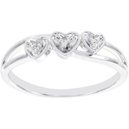 Diamond Accented Sterling Silver Triple-Heart Ring