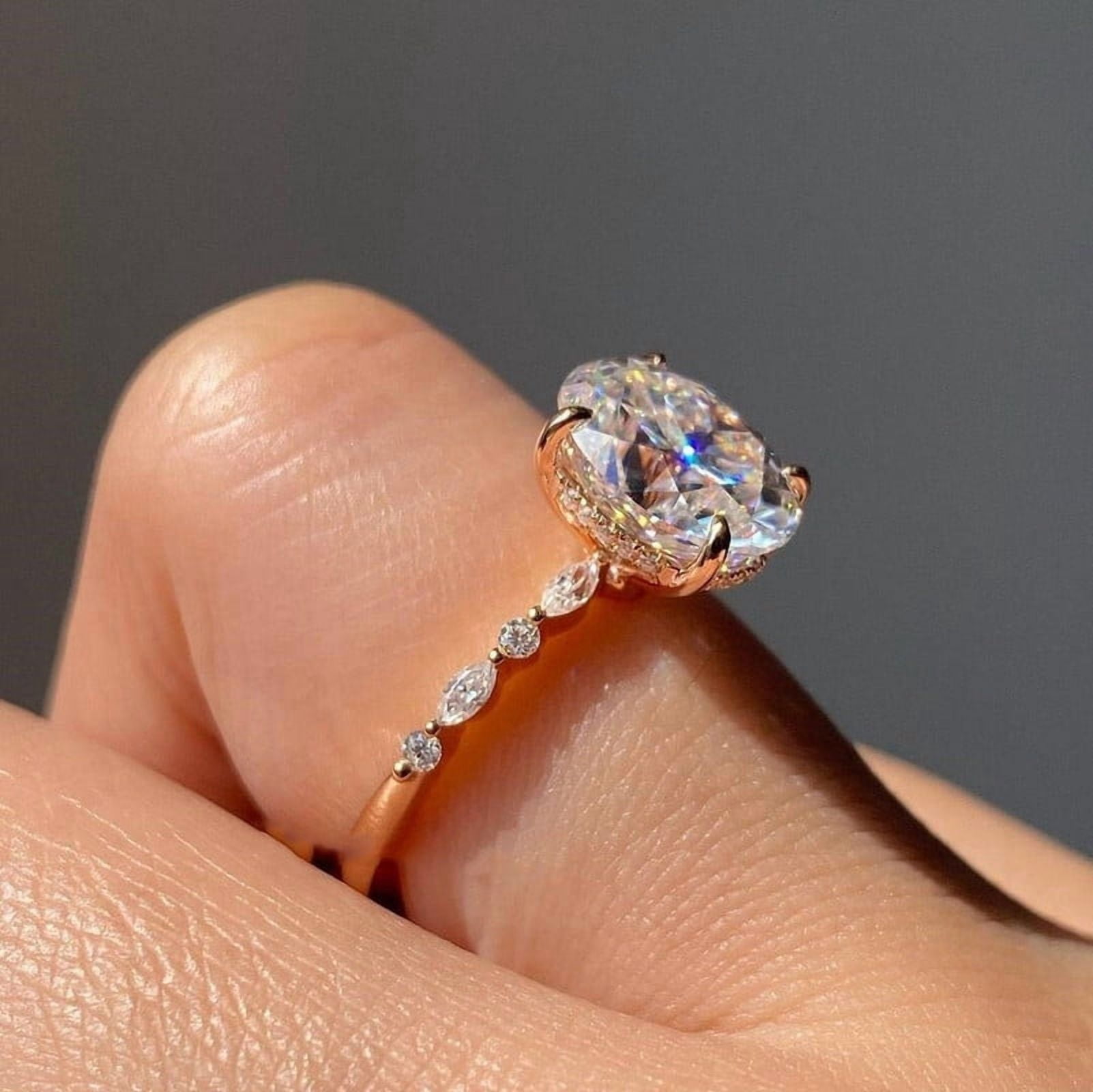 solitaire jewels 2.75CT Oval Hidden Halo Moissanite Engagement Ring For Women, 14K Yellow Gold