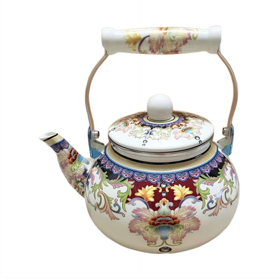 Vintage Style Enameled Tea Kettle, 84oz Teapot with Floral Pattern, Colorful Porcelain Enamel Tea Kettle, for Stovetop, Home Kitchen Decor