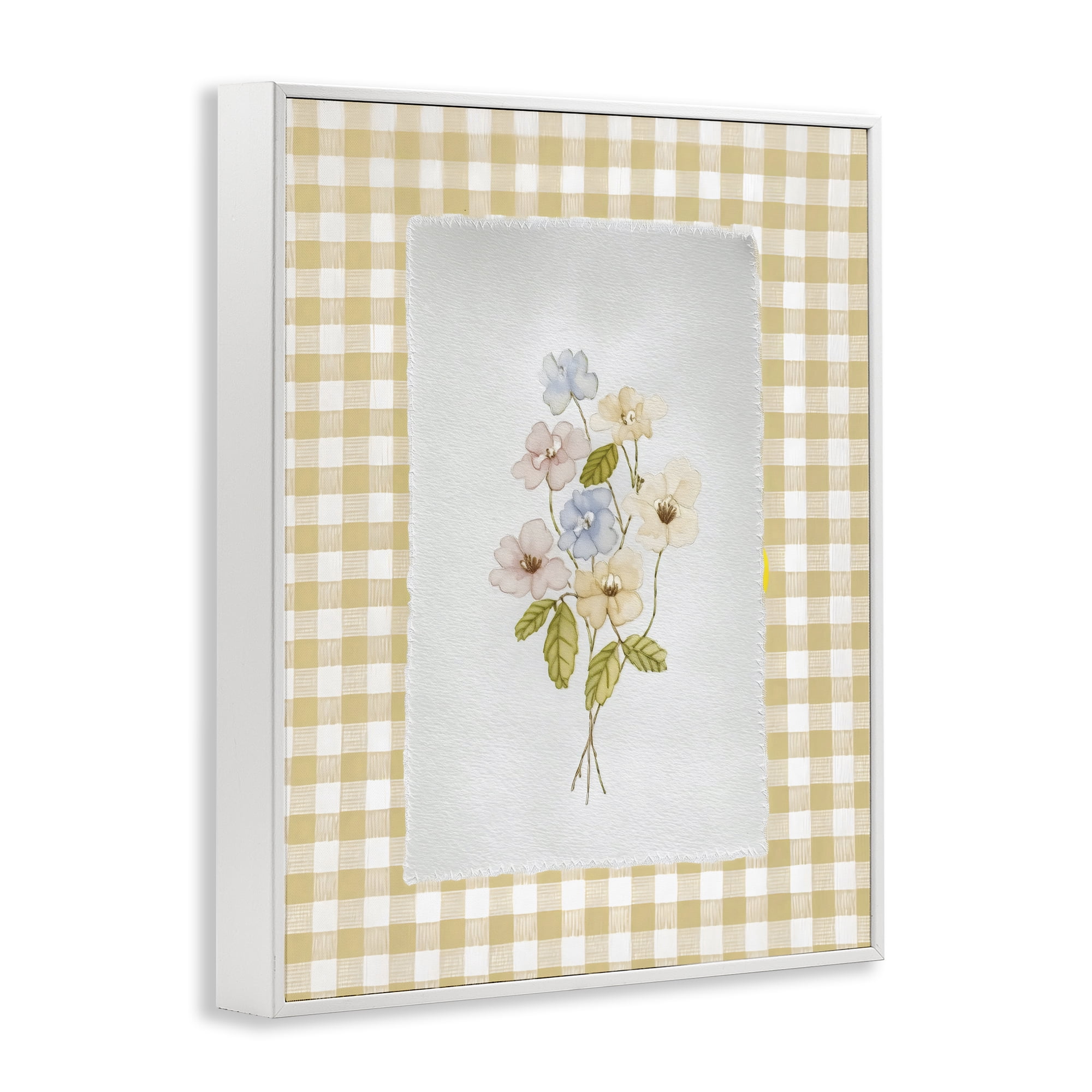 Stupell Industries Soft Gingham Flowers White Framed Giclee Art, design by Arlington Prints