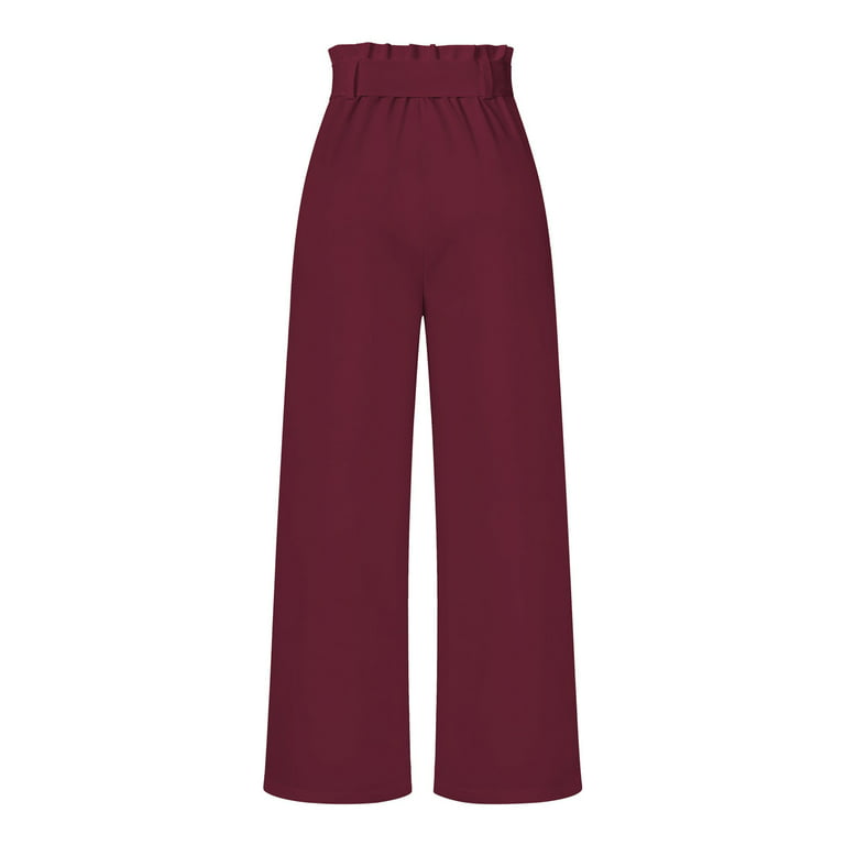 SELONE Palazzo Pants for Women Petite Formal High Waist High Rise Wide Leg  Trendy Casual with Belted Long Pant Solid Color High-waist Loose Pants for